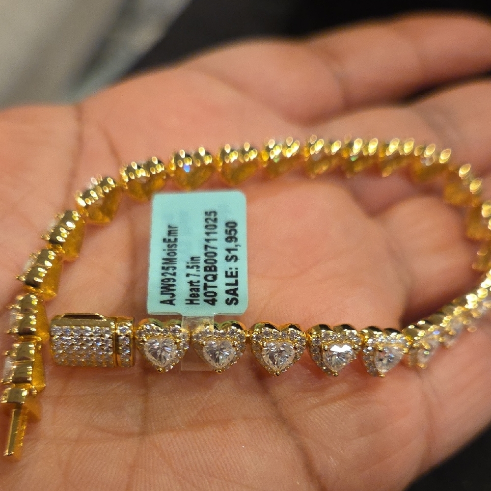 Gold and Sterling Silver Heart Moissanite Bracelet - Picture 2 of 4